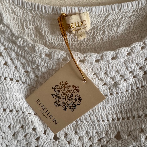 Rebellion // nwt white crochet square neck long sleeves top size large - Picture 7 of 8